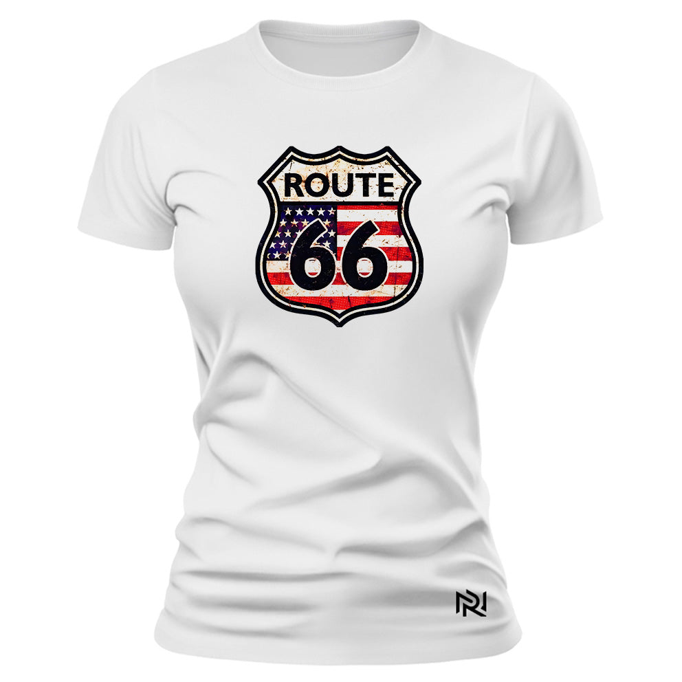 Camiseta Feminina Baby Look Bandeira Route 66