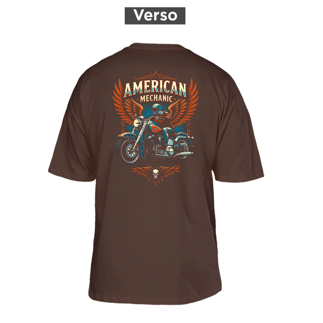 Camiseta Oversized American Mechanic, costas: estampa principal