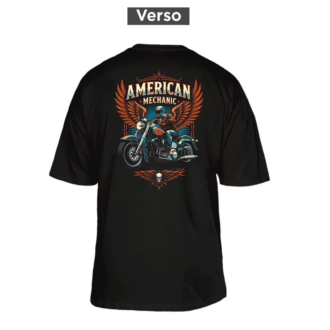 Camiseta Oversized American Mechanic, costas: estampa principal