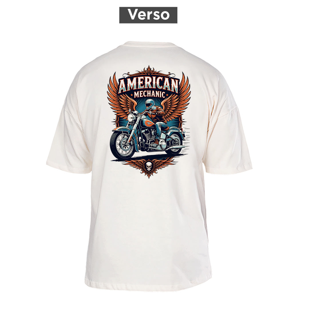 Camiseta Oversized American Mechanic, costas: estampa principal