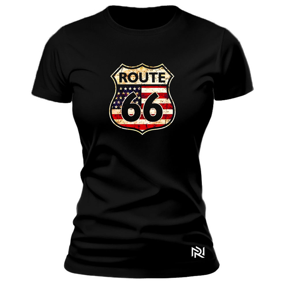 Camiseta Feminina Baby Look Bandeira Route 66