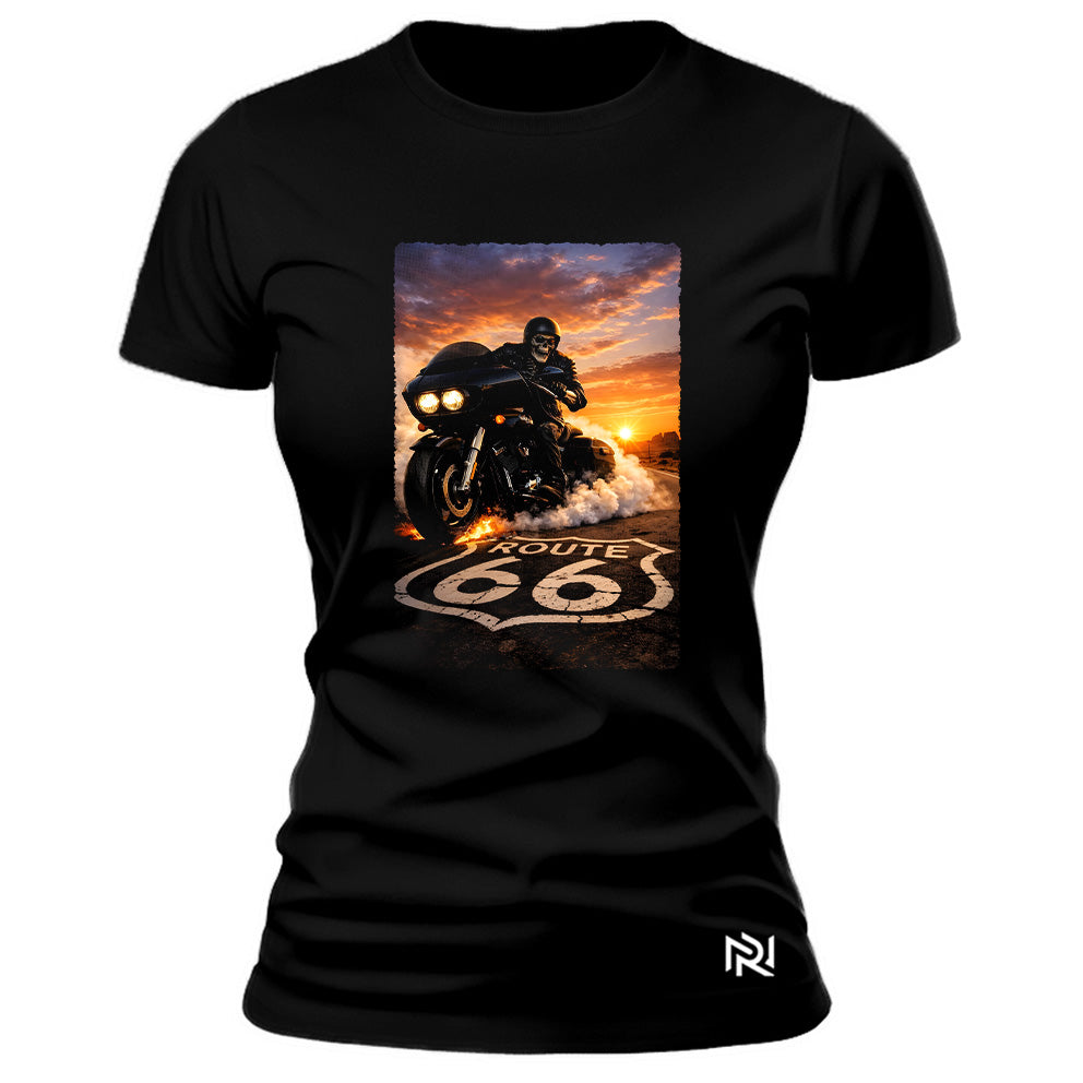 Camiseta Feminina Baby Look Caveira Route
