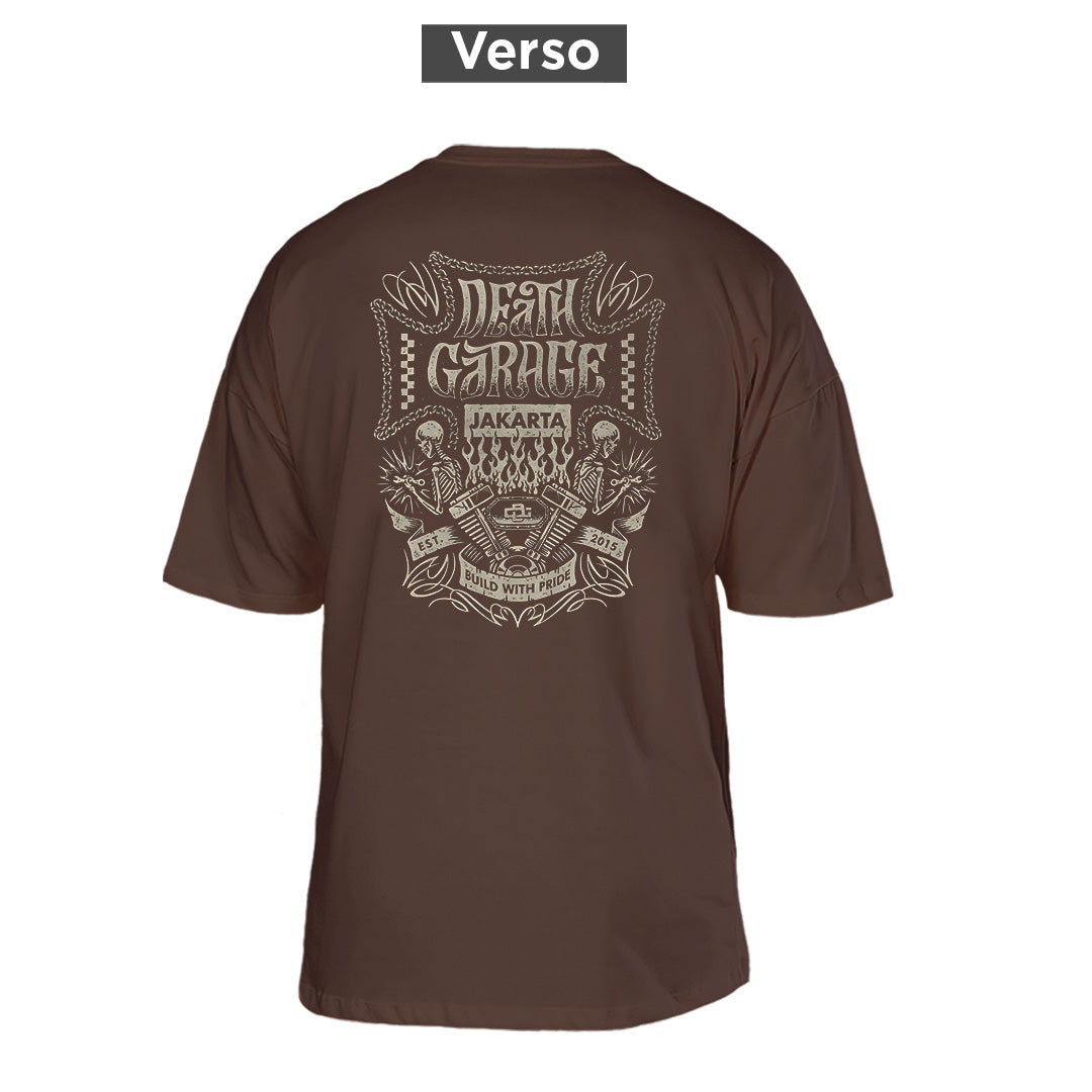 Camiseta Oversized Death Garage, costas: estampa principal